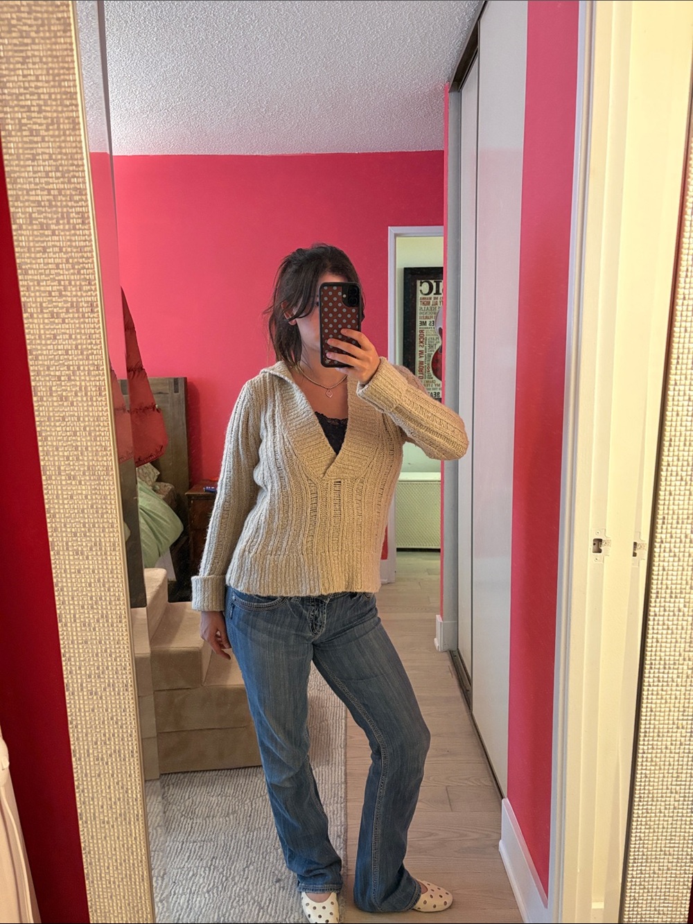 Jacob y2k Ribbed V-Neck Sweater in Beige